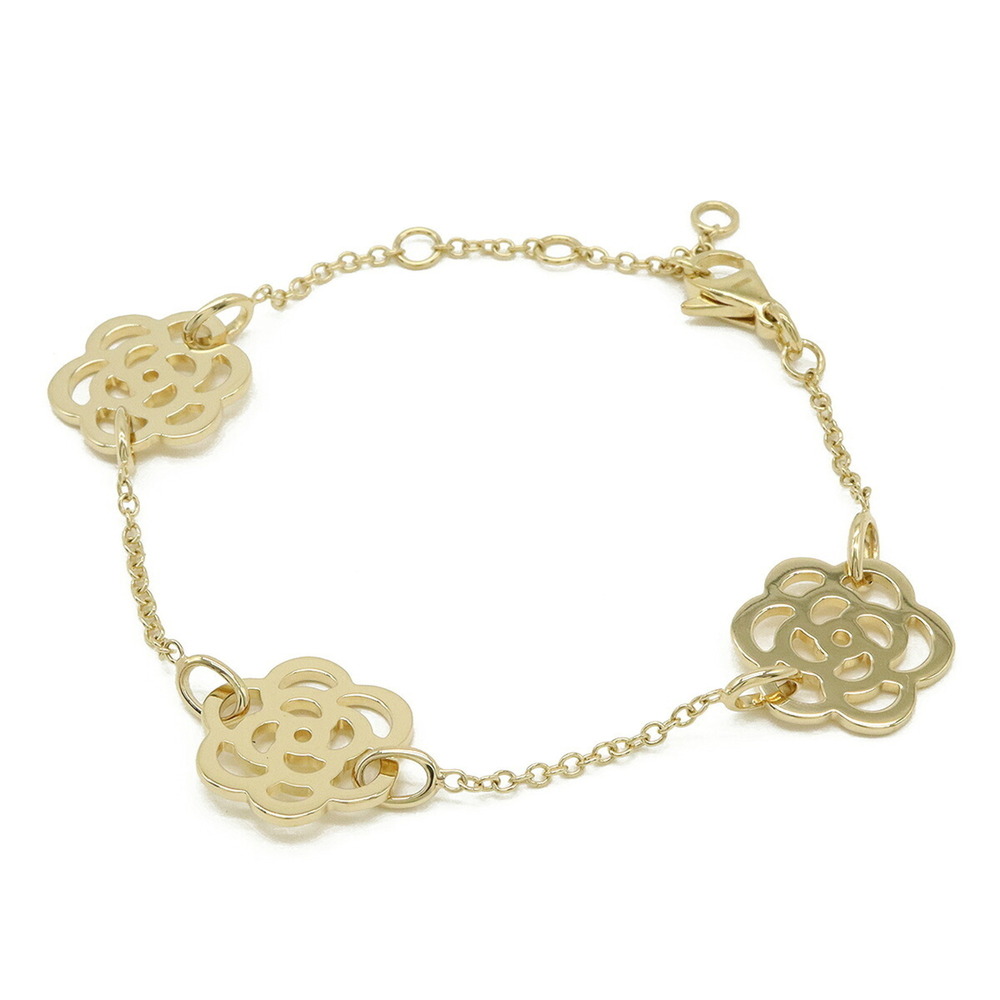 CHANEL Camellia 3-Motif Chain Bracelet Work 18K Yellow Gold (Au750) J10577